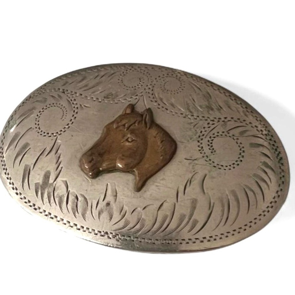 Vintage Comstock SILVERSMITHS GERMAN SILVER WESTERN STYLE ENGRAVED BELT BUCKLE
